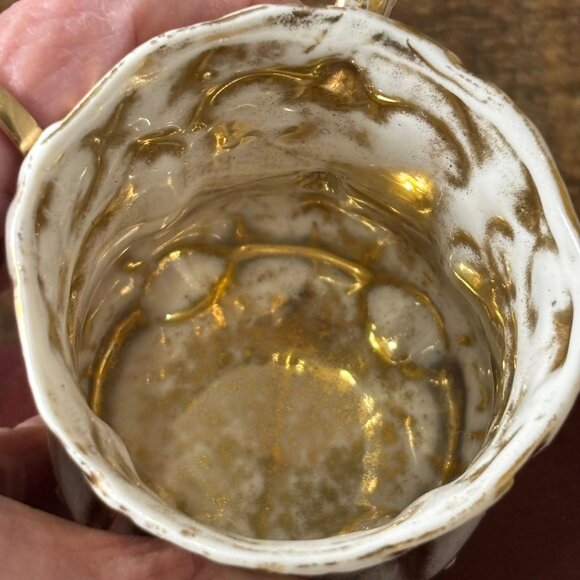 Antique Style Gilt Porcelain Cup Saucer Plate Set Raised Gold Relief, Victorian - Picture 6 of 10